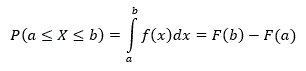 P(a<=X<=b) = Integral(a..b)f(x)dx = F(b) - F(a)